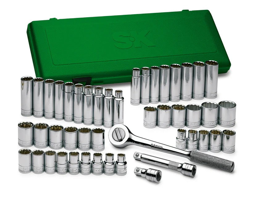 Jeu de douilles 12 pans standard et profondes 1/2" SAE et métriques de 47 pièces