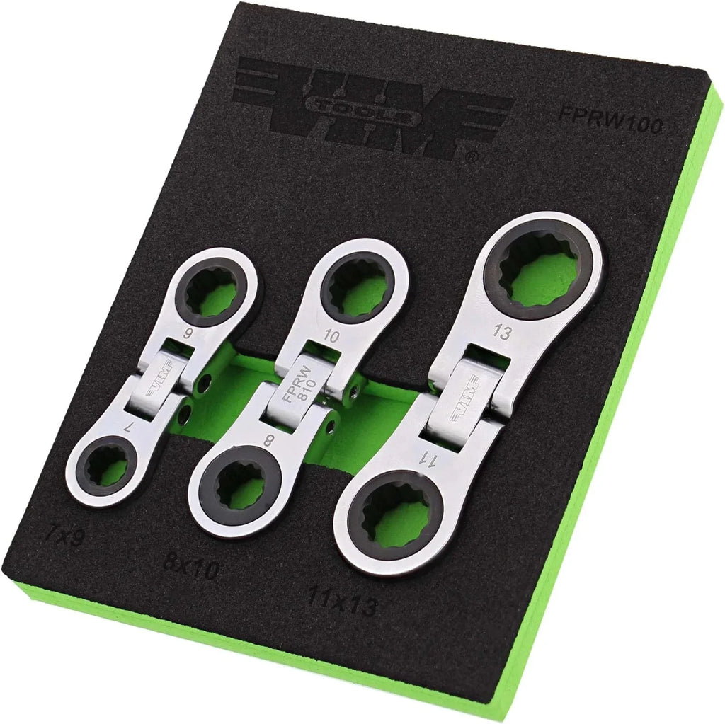 Jeu de clés à cliquet double, 3 pièces, 72 dents, métrique